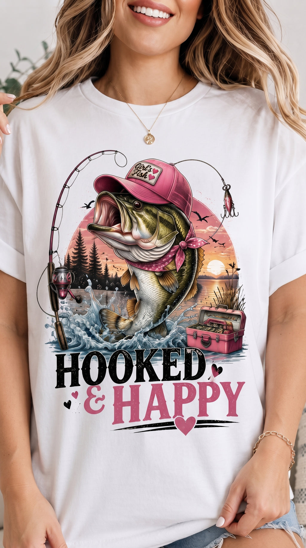 Hooked & Happy — Girls Fishing Digital Design