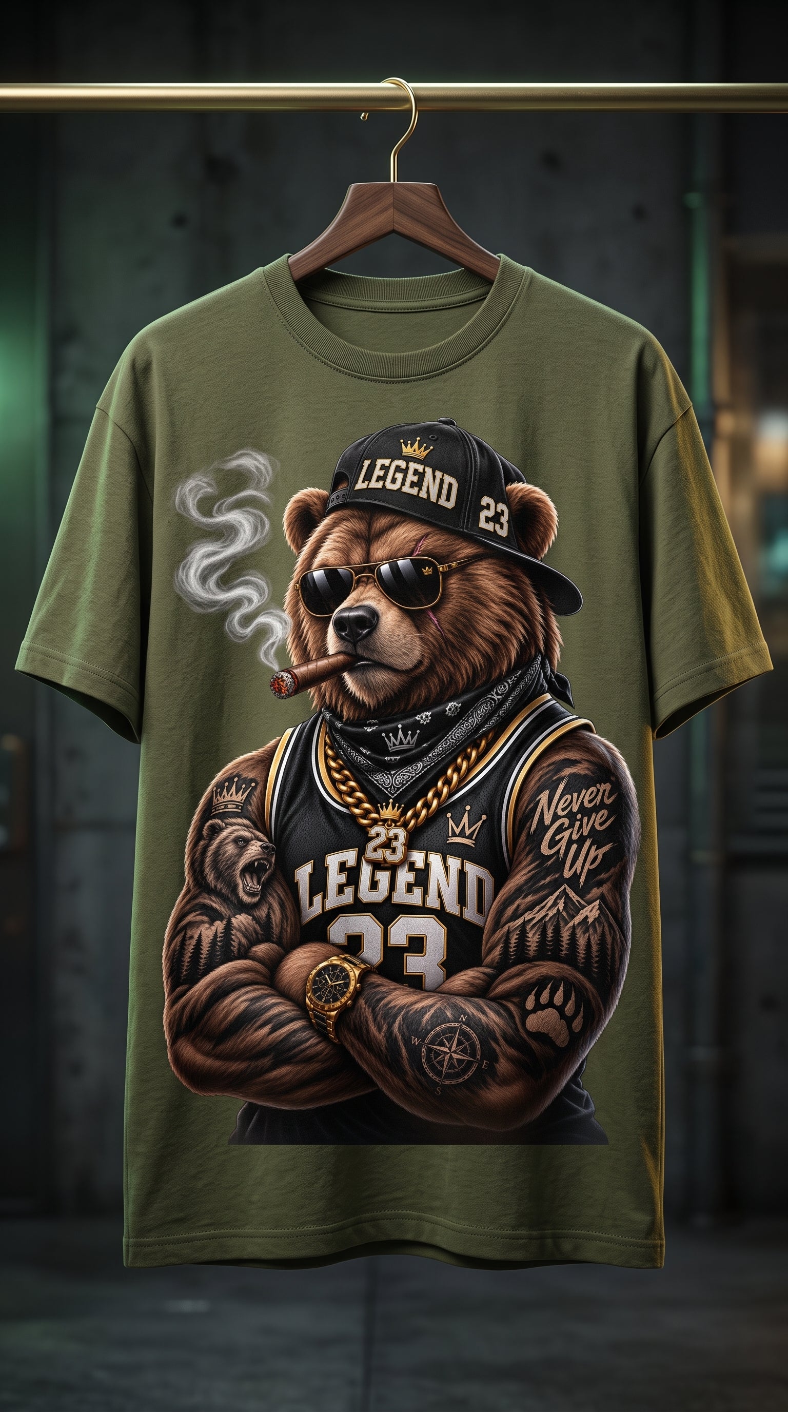 Grizzly Bear "Legend 23" Streetwear T-Shirt | Never Give Up Urban Graphic Tee