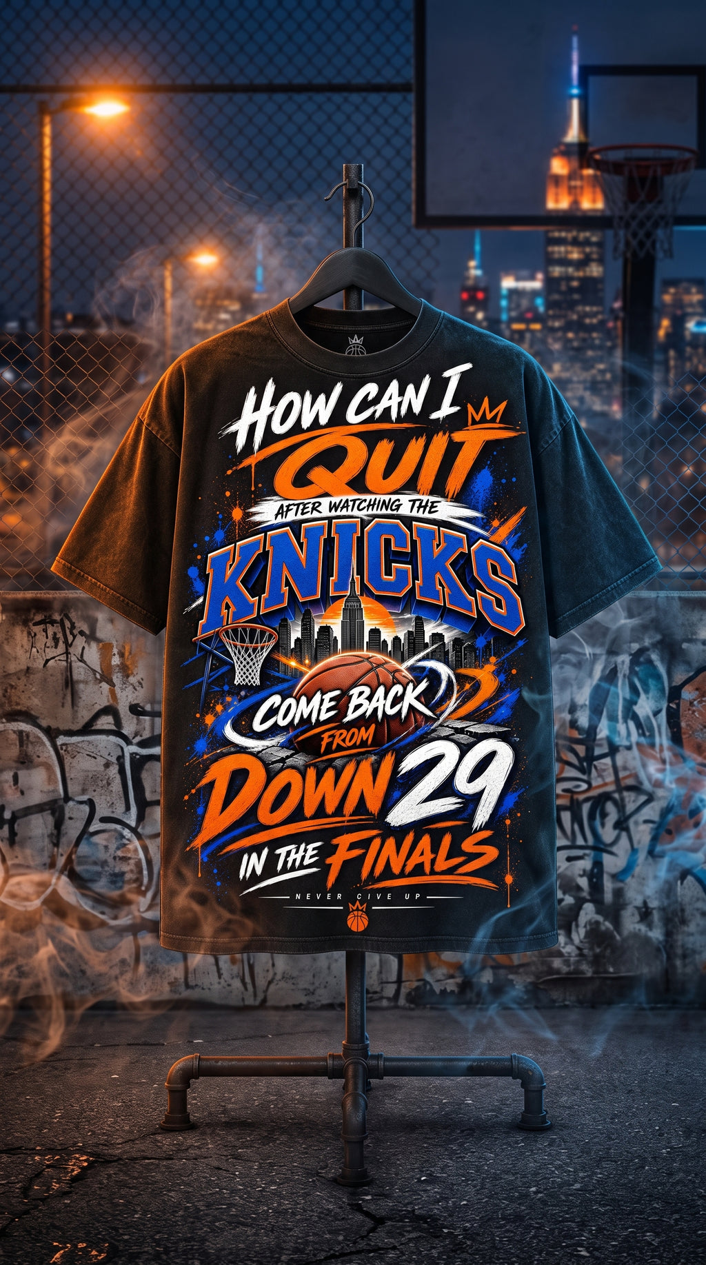 Basketball streetwear t-shirt design with 'How Can I Quit?' bold urban typography
