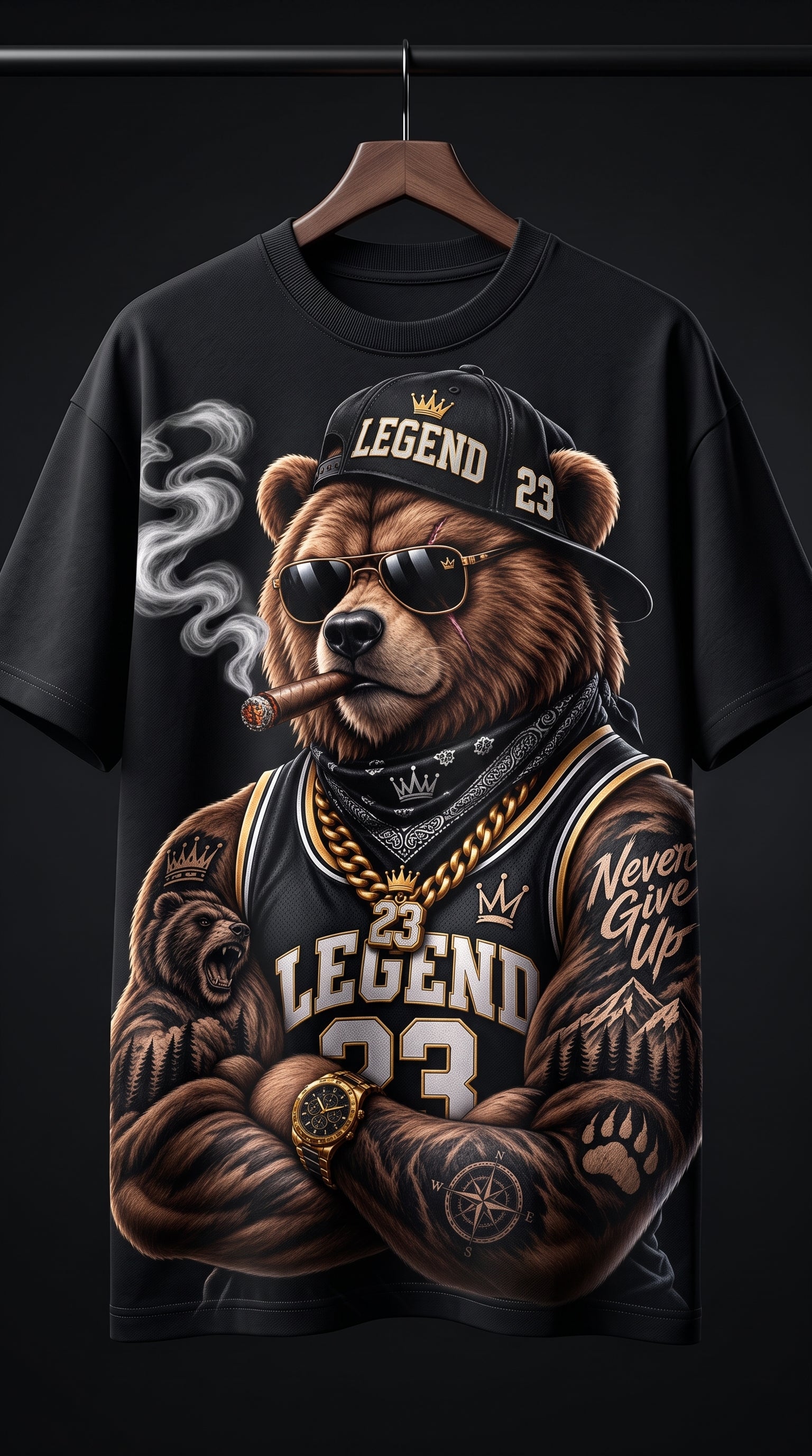 Grizzly Bear "Legend 23" Streetwear T-Shirt | Never Give Up Urban Graphic Tee