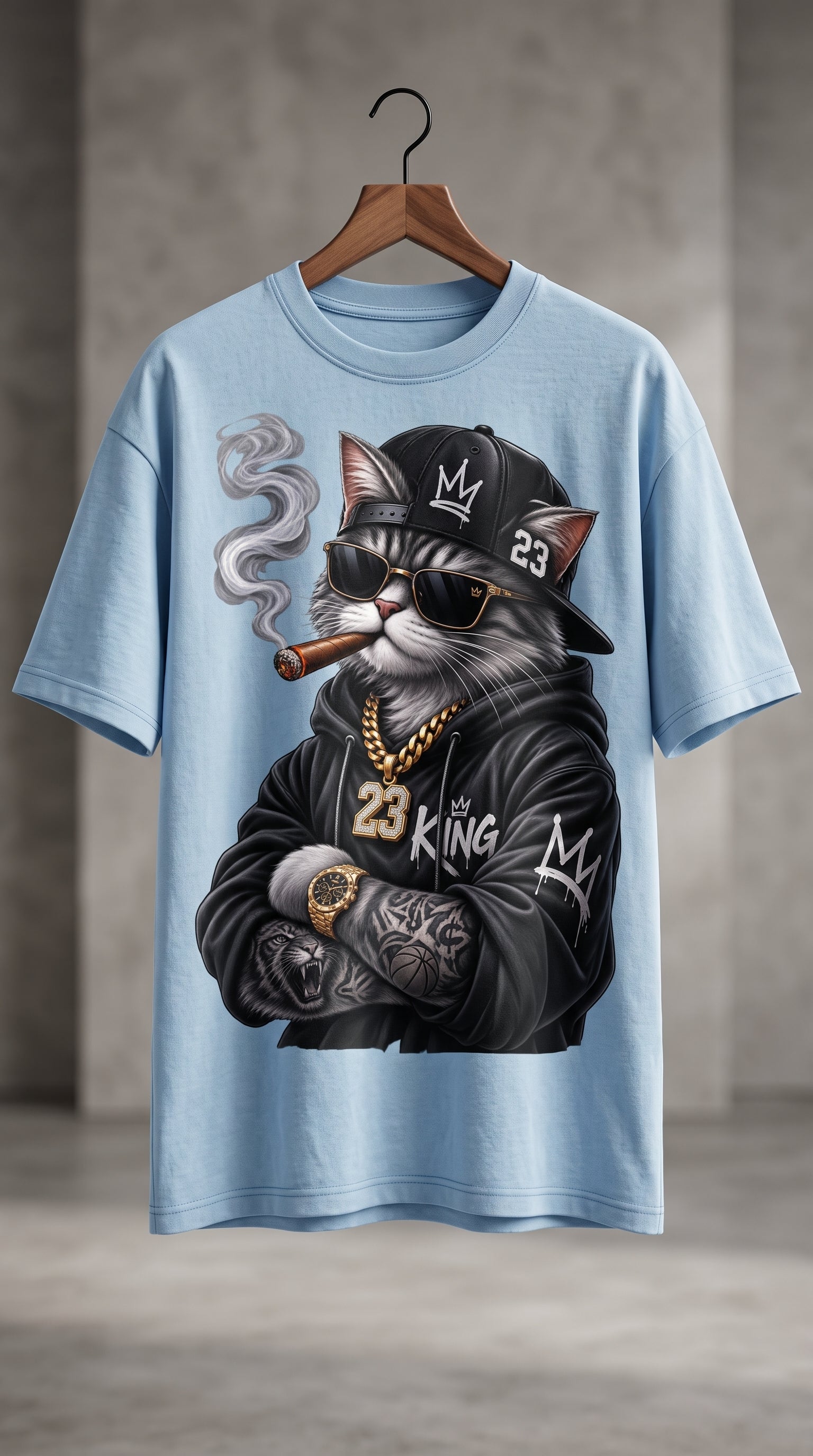 Gangster Cat "King 23" Streetwear T-Shirt | Urban Hip-Hop Graphic Tee