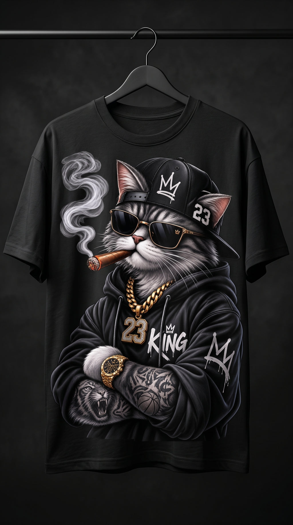 Gangster Cat "King 23" Streetwear T-Shirt | Urban Hip-Hop Graphic Tee