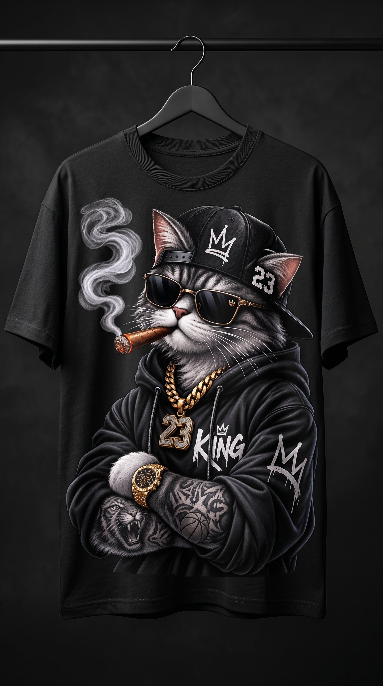 Gangster Cat "King 23" Streetwear T-Shirt | Urban Hip-Hop Graphic Tee