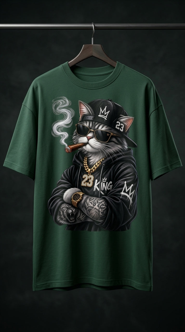 Gangster Cat "King 23" Streetwear T-Shirt | Urban Hip-Hop Graphic Tee