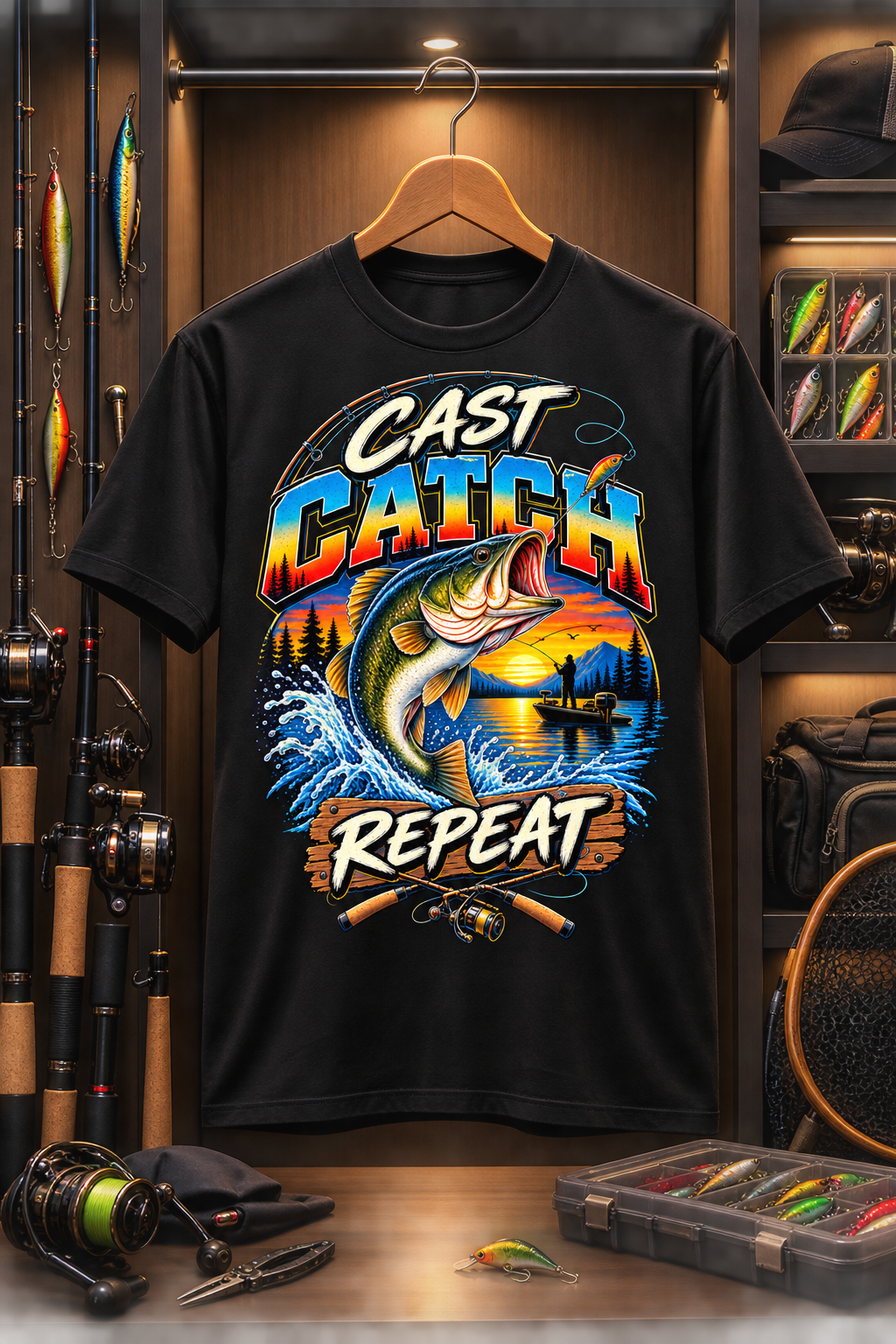 Cast • Catch • Repeat — Premium Fishing T-Shirt Design