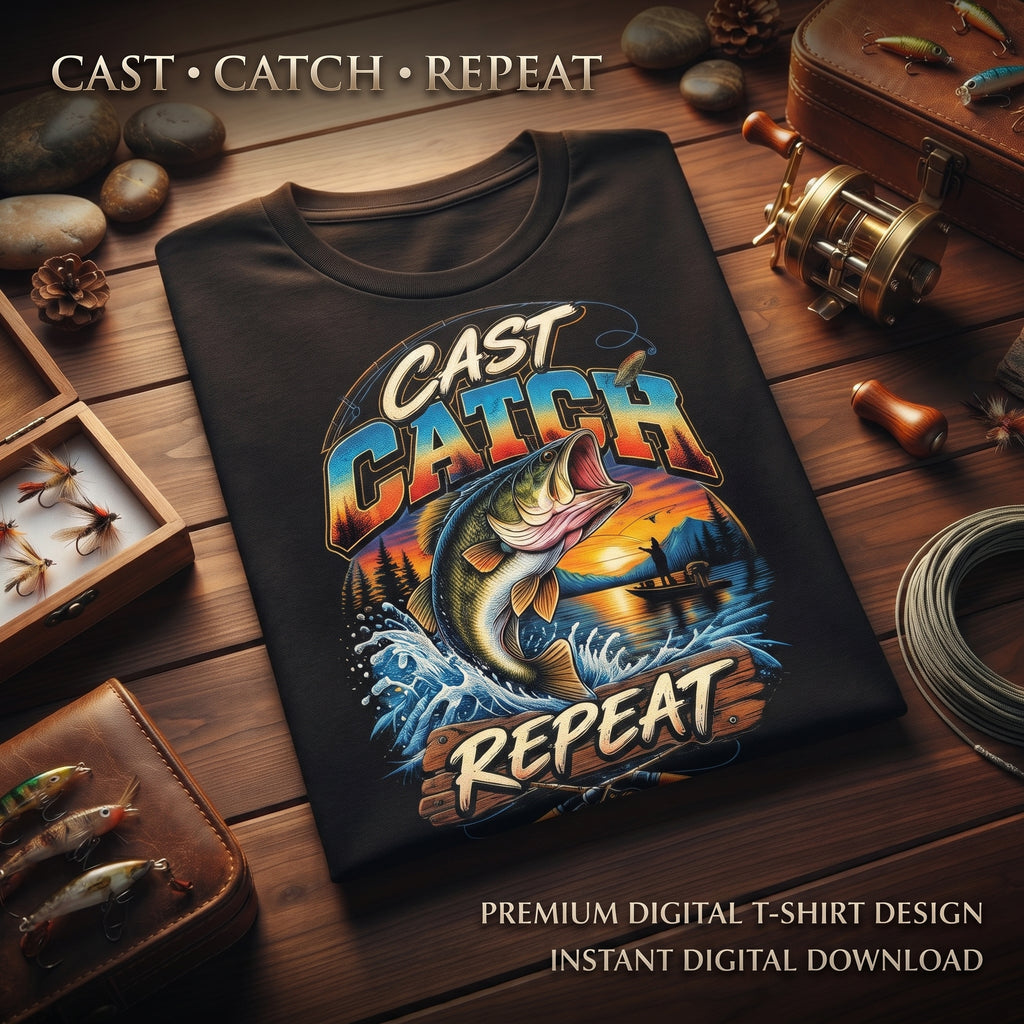 Cast • Catch • Repeat — Premium Fishing T-Shirt Design