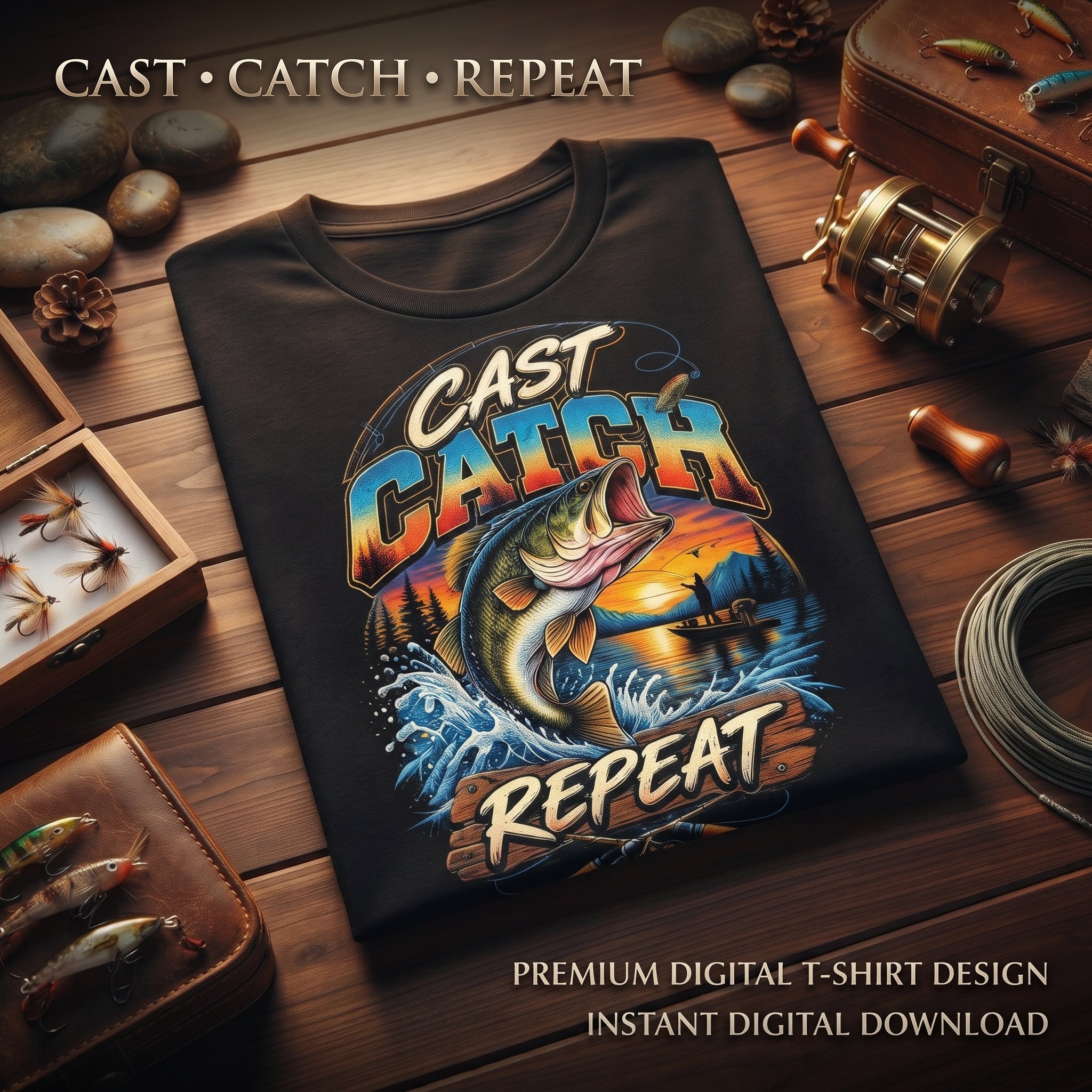Cast • Catch • Repeat — Premium Fishing T-Shirt Design