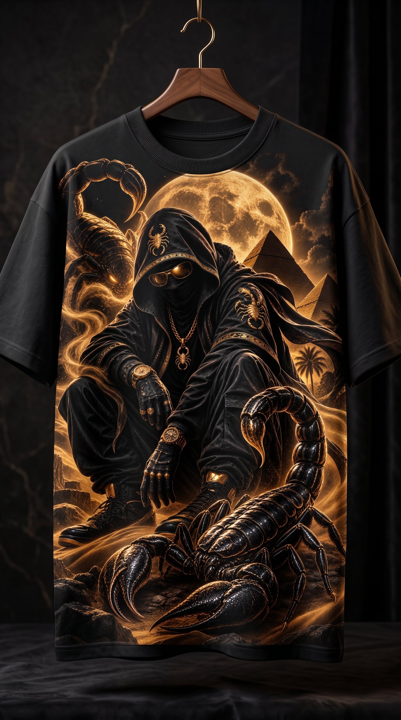 Desert Scorpion King Streetwear T-Shirt | Egyptian Gold & Black Graphic Tee