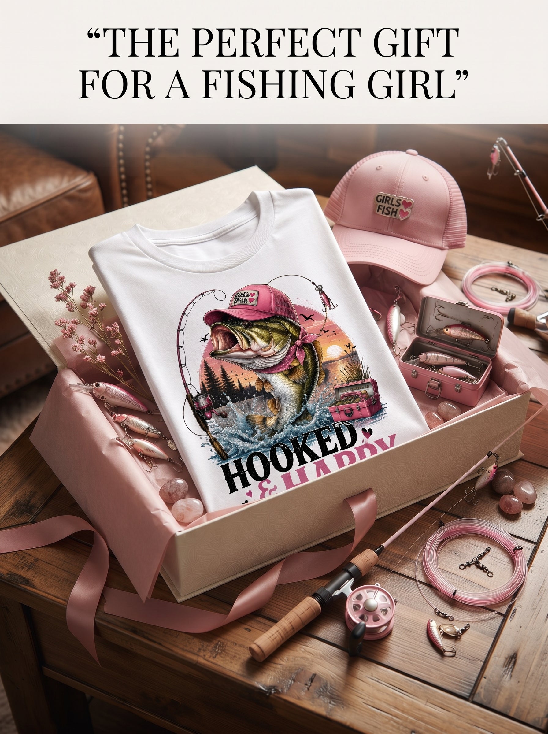 Hooked & Happy — Girls Fishing Digital Design