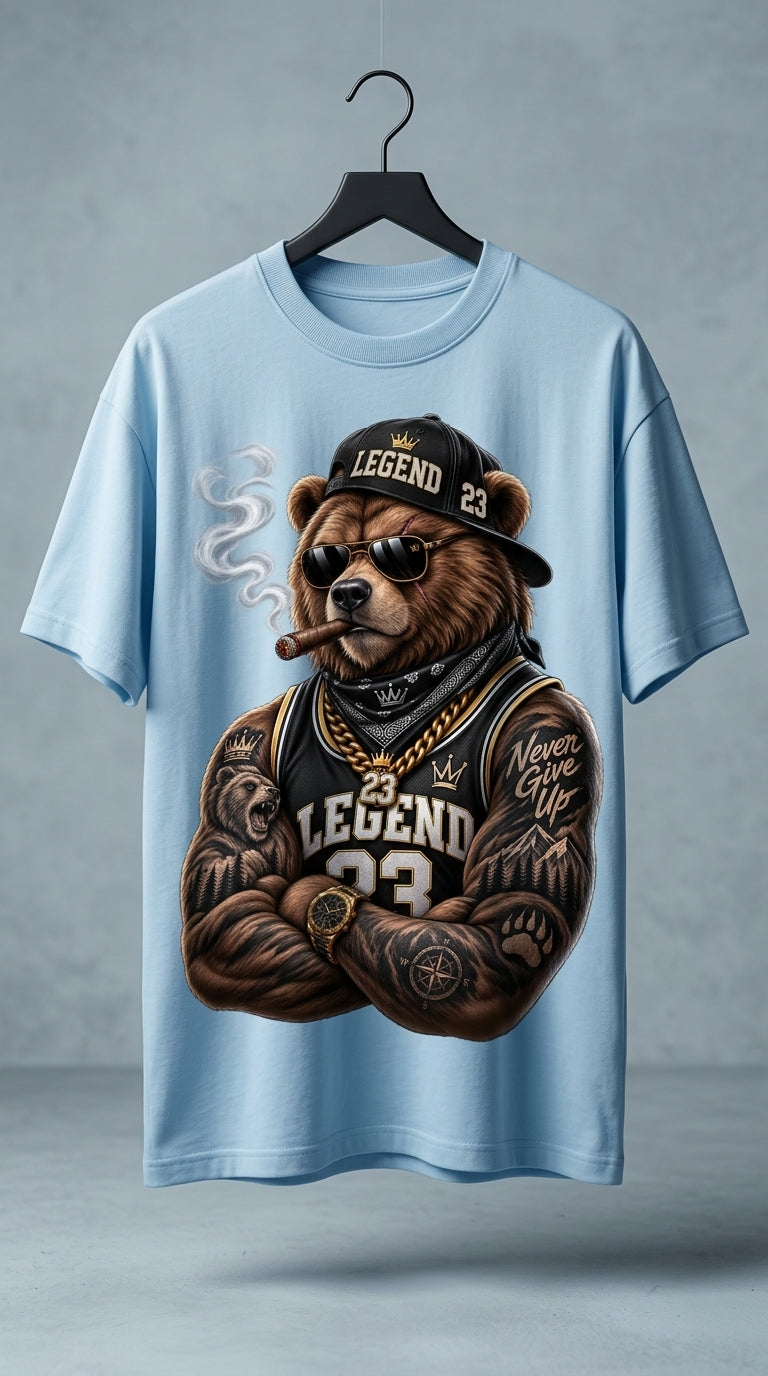 Grizzly Bear "Legend 23" Streetwear T-Shirt | Never Give Up Urban Graphic Tee