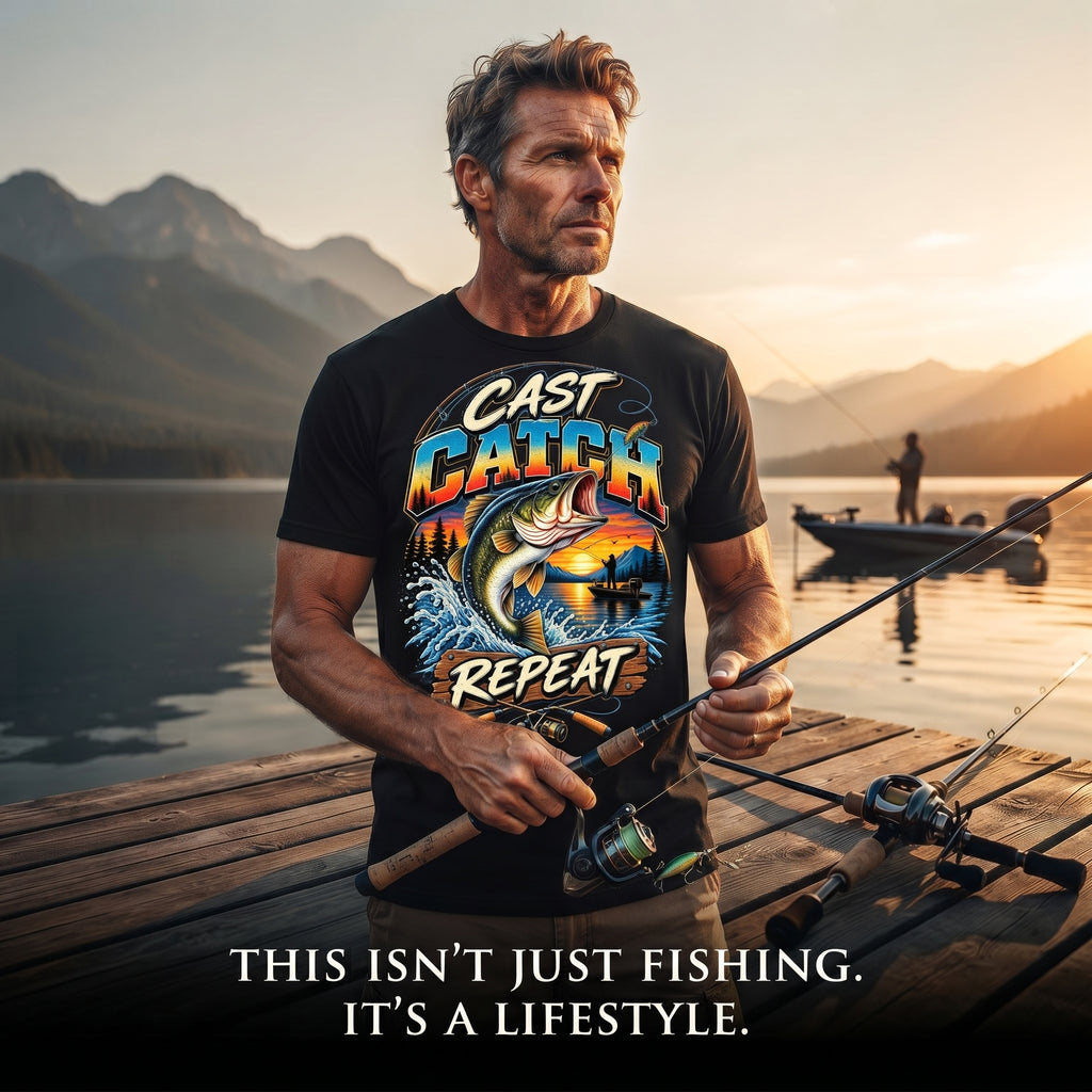 Cast • Catch • Repeat — Premium Fishing T-Shirt Design