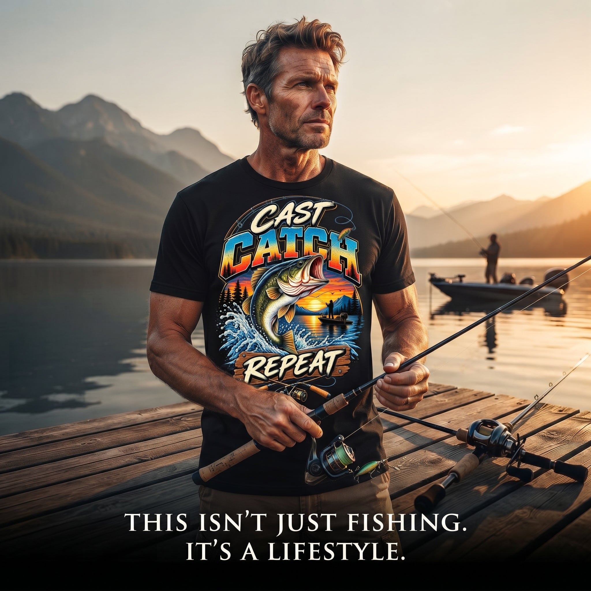 Cast • Catch • Repeat — Premium Fishing T-Shirt Design