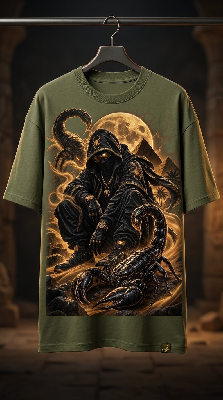 Desert Scorpion King Streetwear T-Shirt | Egyptian Gold & Black Graphic Tee