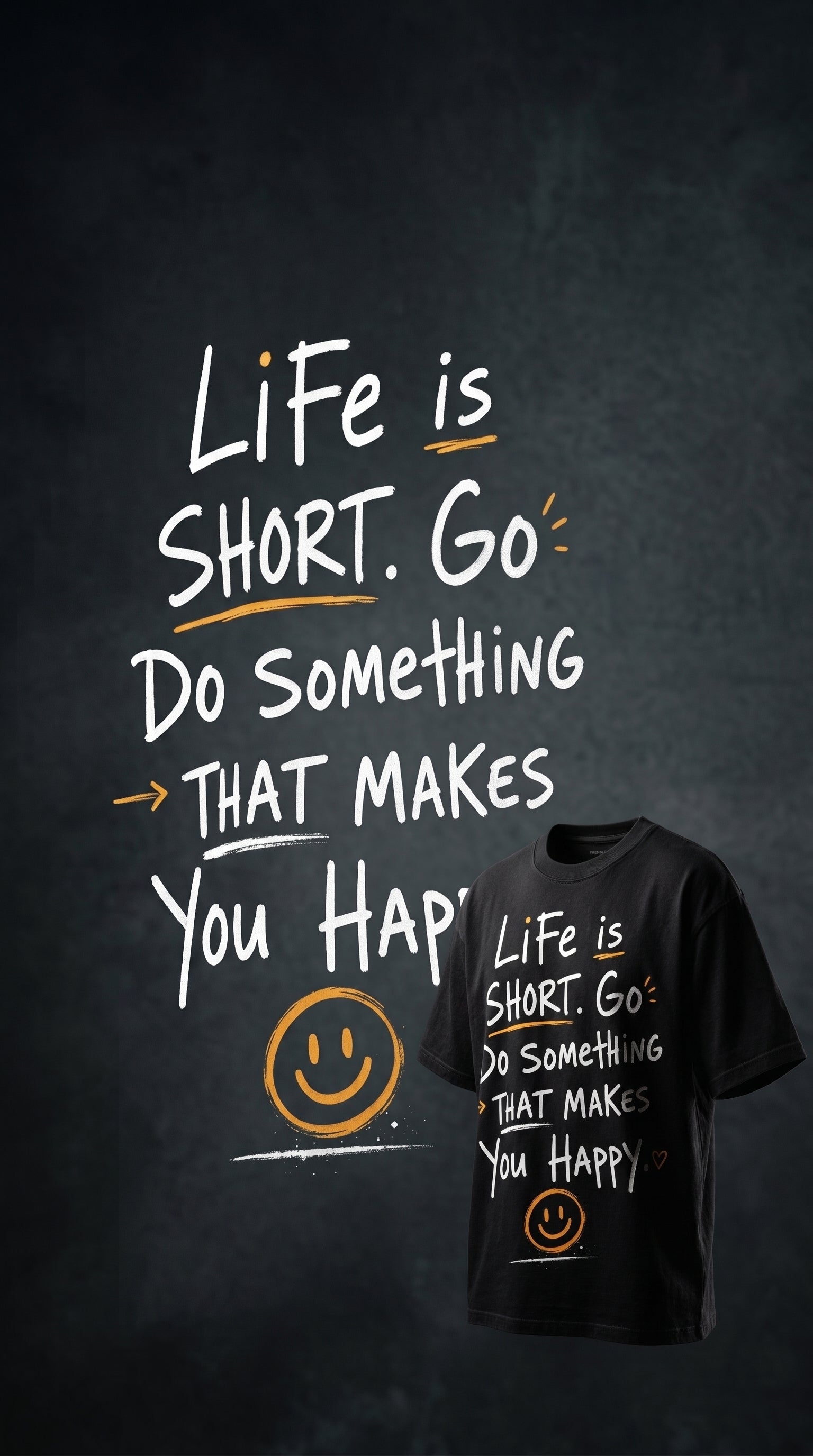 Motivational streetwear t-shirt design with hand-drawn 'Life Is Short' typography