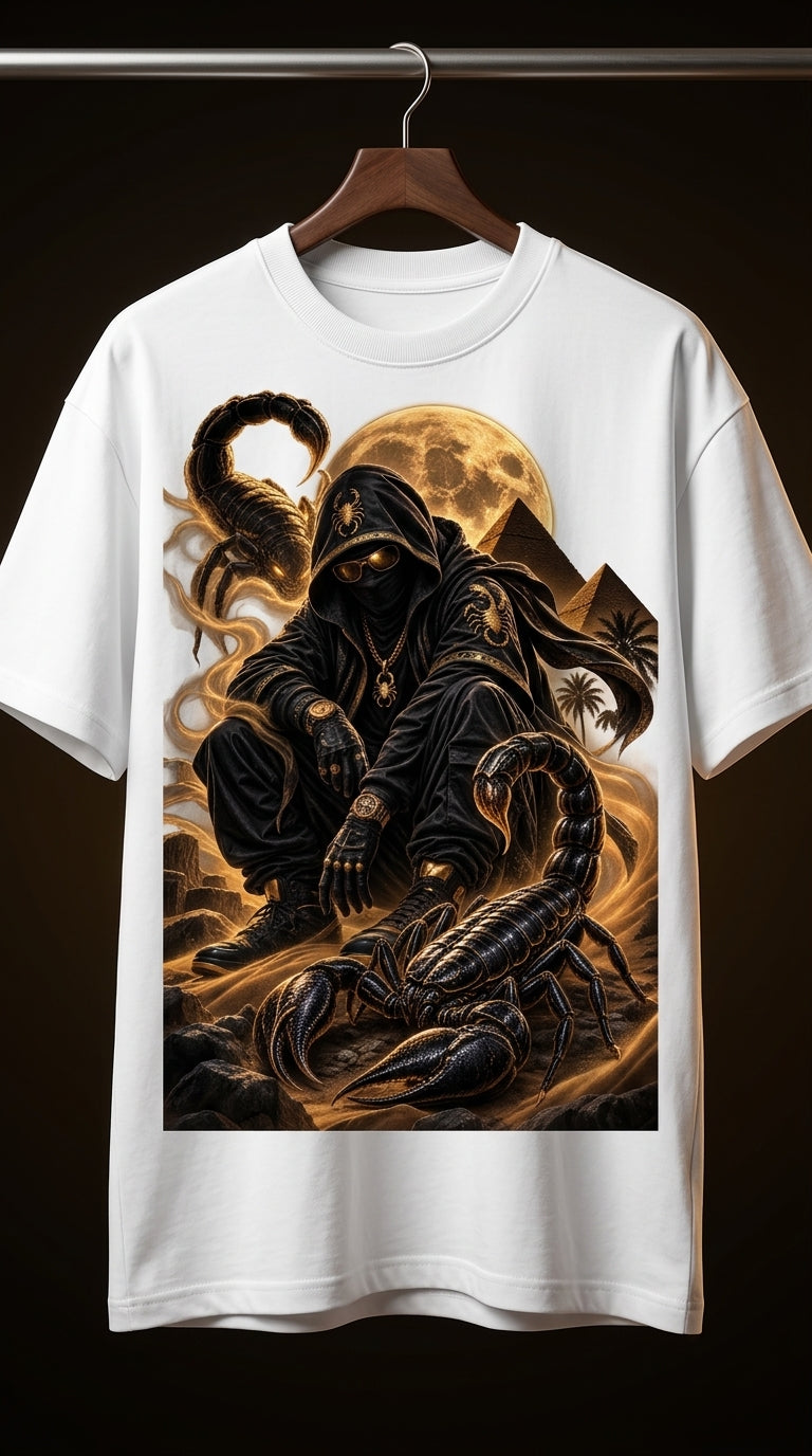 Desert Scorpion King Streetwear T-Shirt | Egyptian Gold & Black Graphic Tee