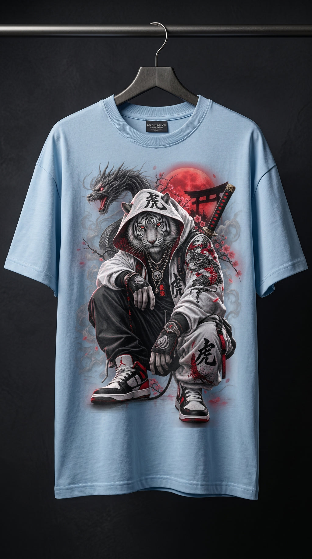 White Tiger Samurai Streetwear T-Shirt | Japanese Dragon Urban Graphic Tee