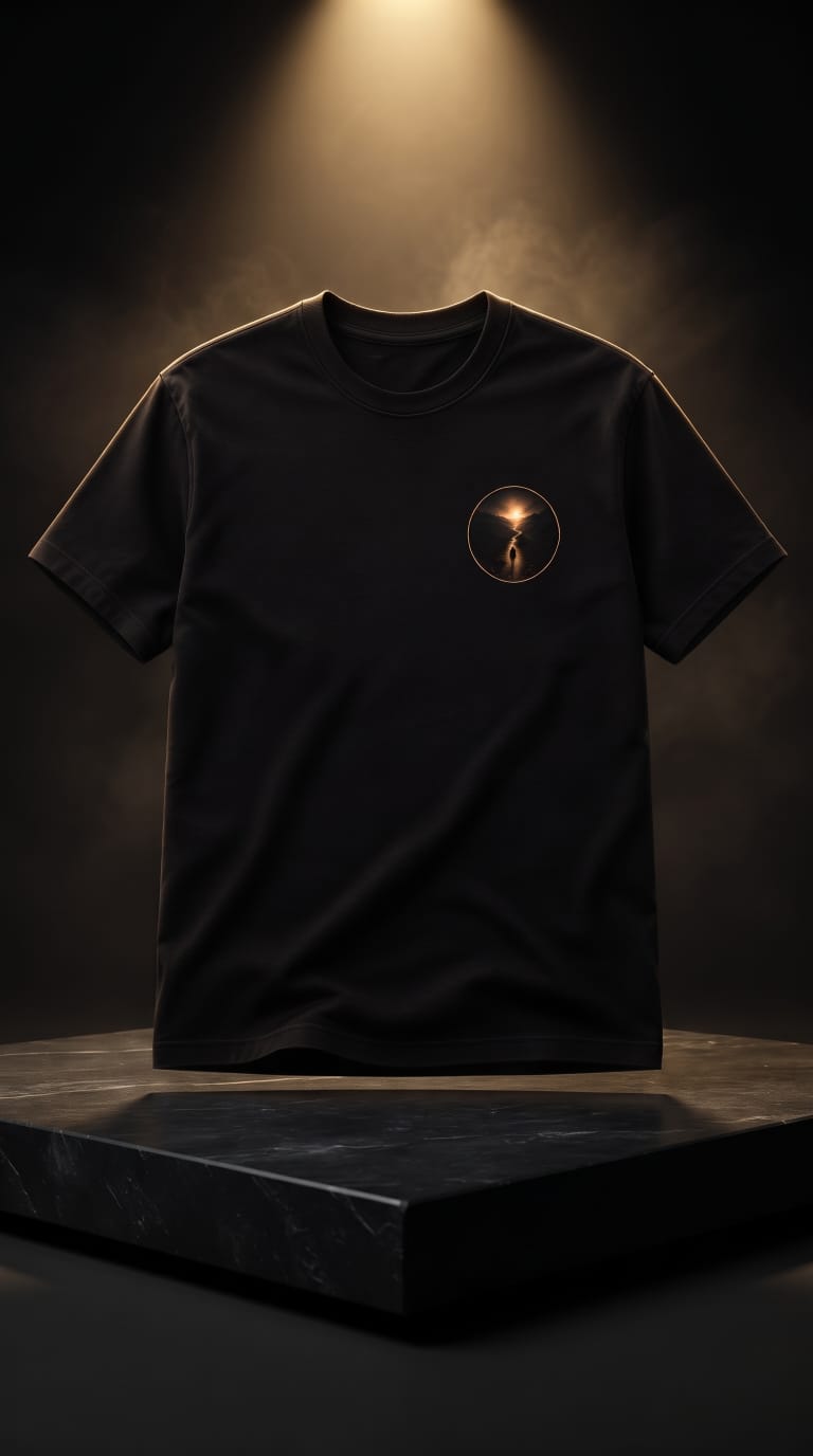 Close-up of Every Step Counts t-shirt back design with sunrise mountain path artwork