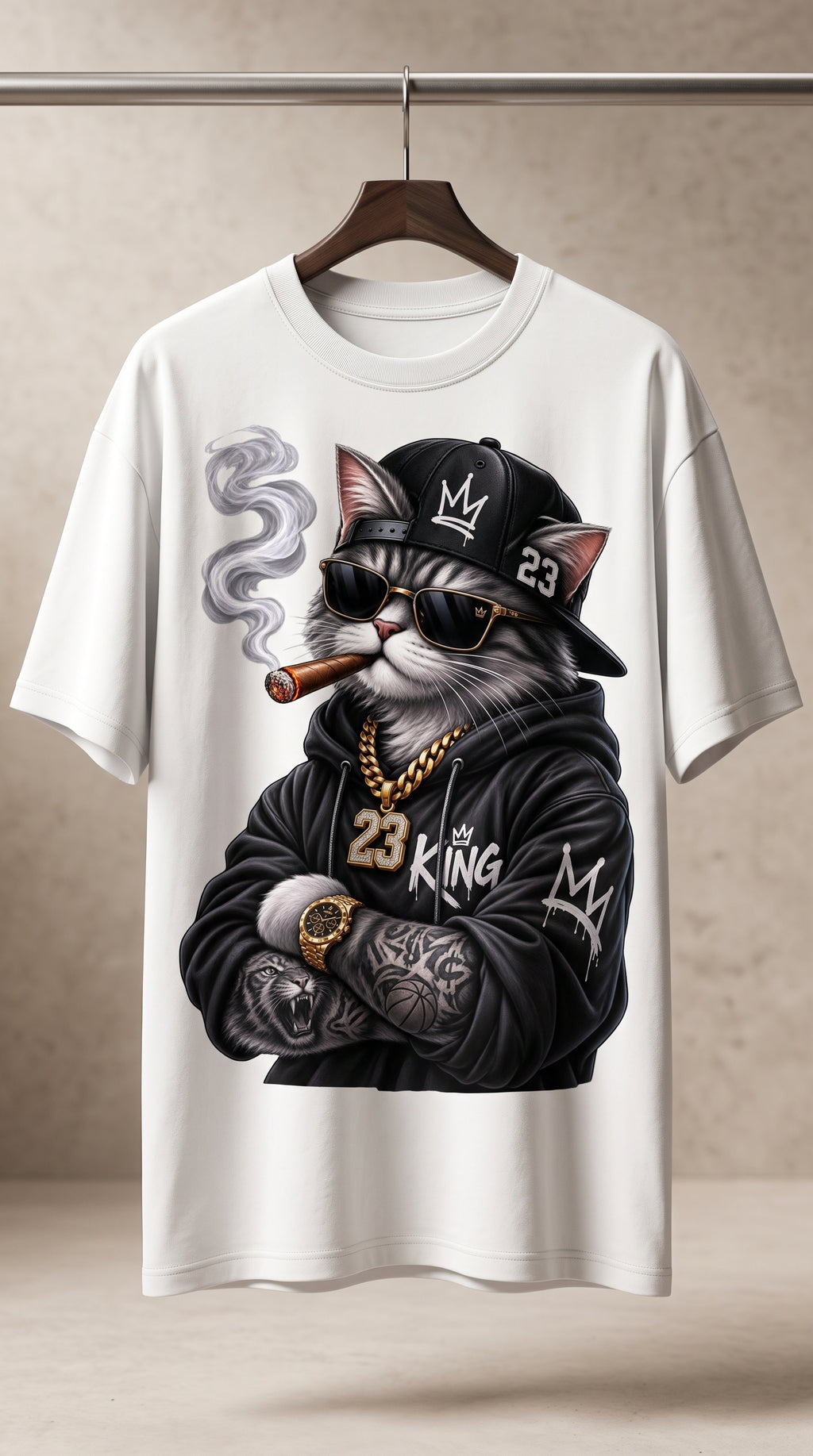 Gangster Cat "King 23" Streetwear T-Shirt | Urban Hip-Hop Graphic Tee