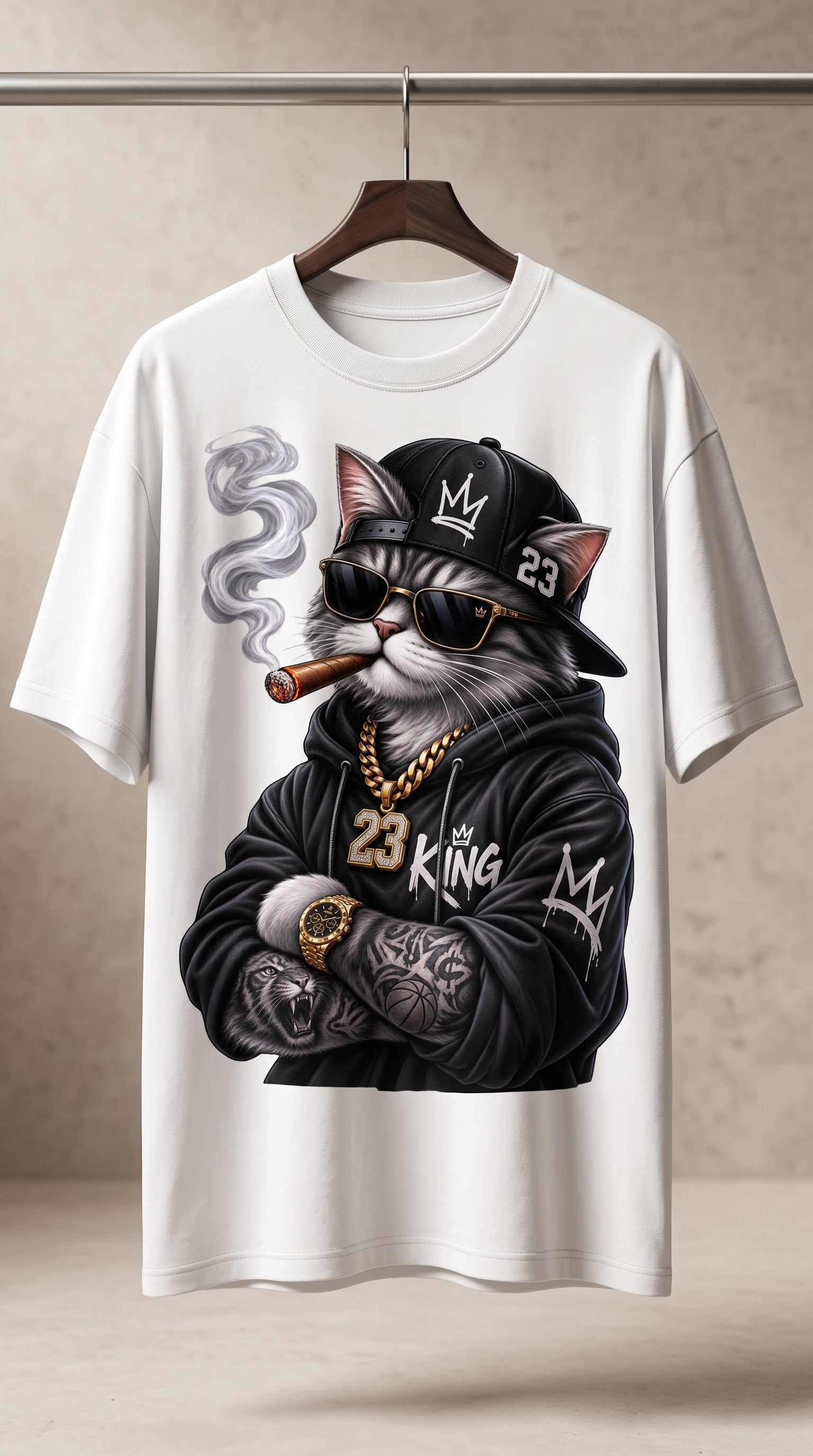 Gangster Cat "King 23" Streetwear T-Shirt | Urban Hip-Hop Graphic Tee