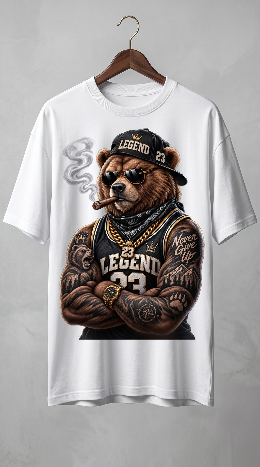 Grizzly Bear "Legend 23" Streetwear T-Shirt | Never Give Up Urban Graphic Tee