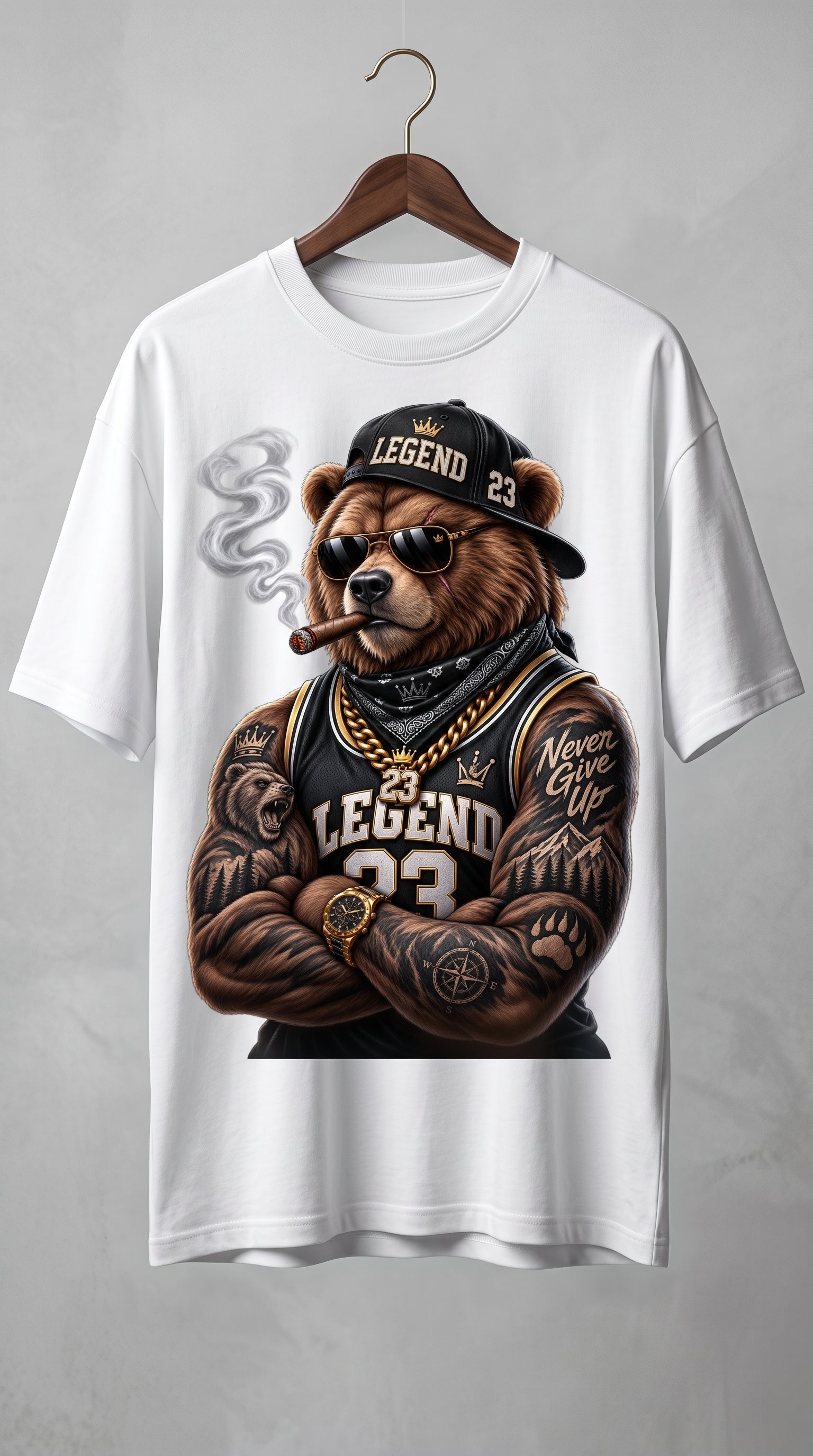 Grizzly Bear "Legend 23" Streetwear T-Shirt | Never Give Up Urban Graphic Tee