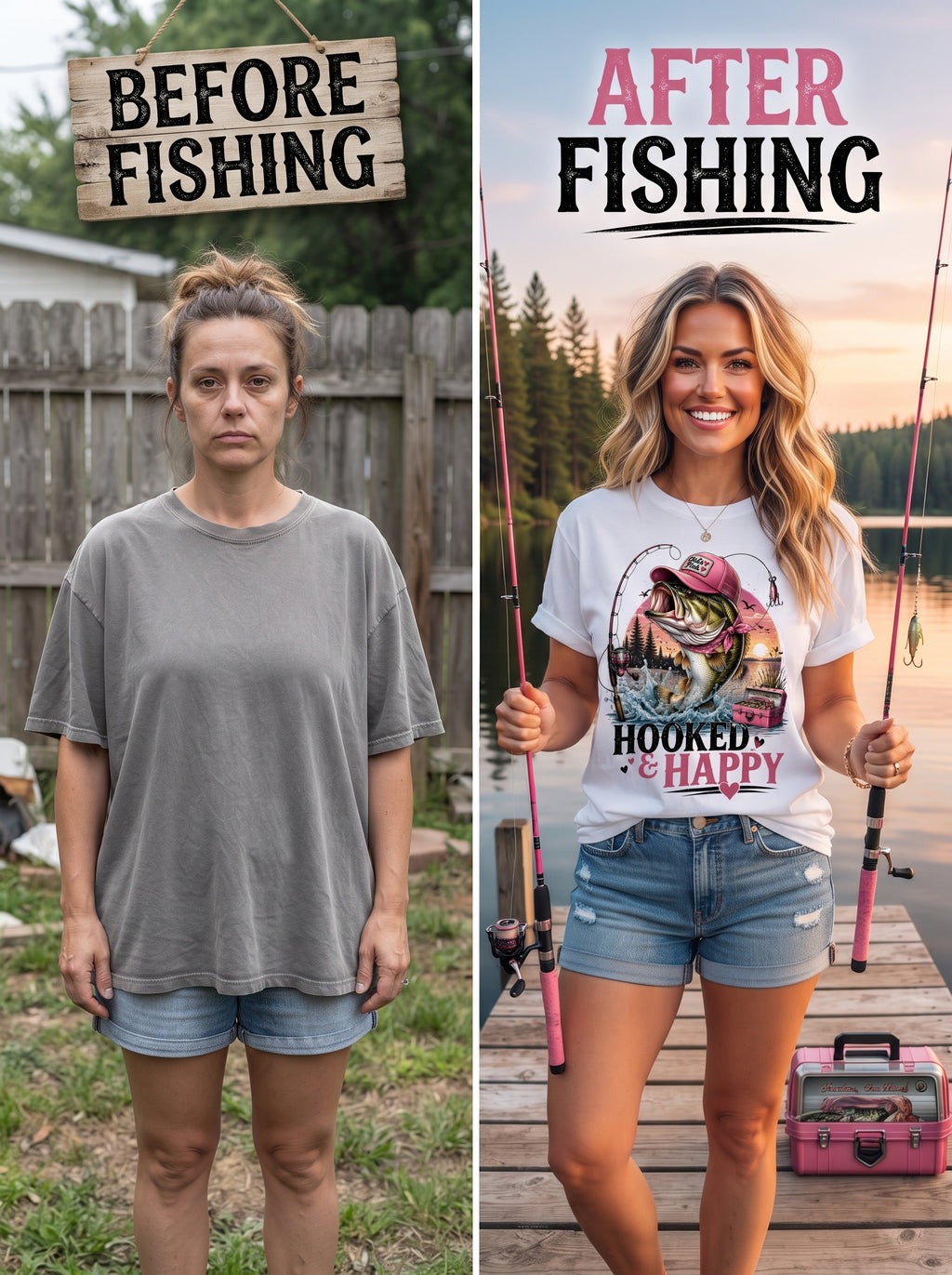 Hooked & Happy — Girls Fishing Digital Design