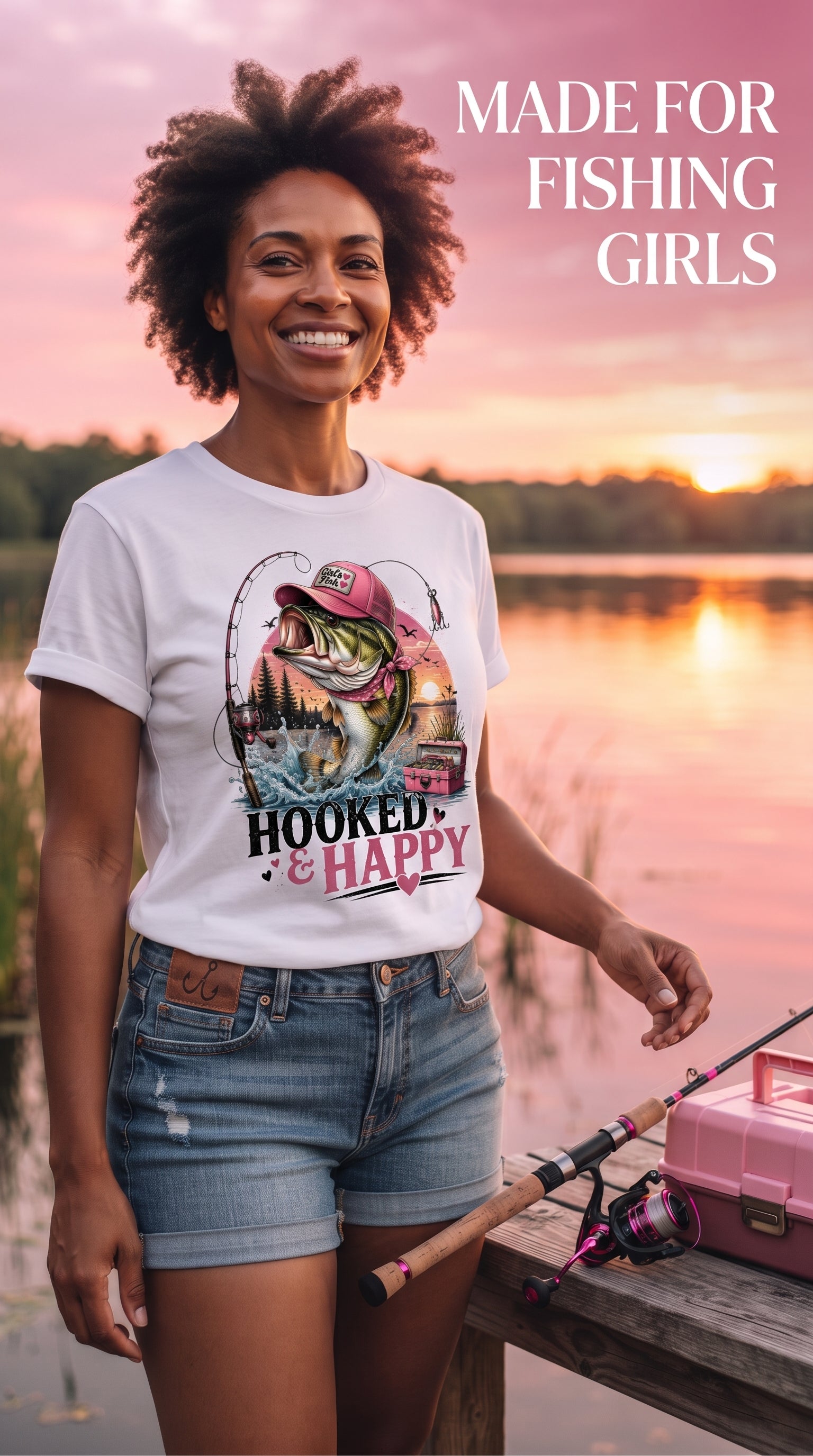 Hooked & Happy — Girls Fishing Digital Design