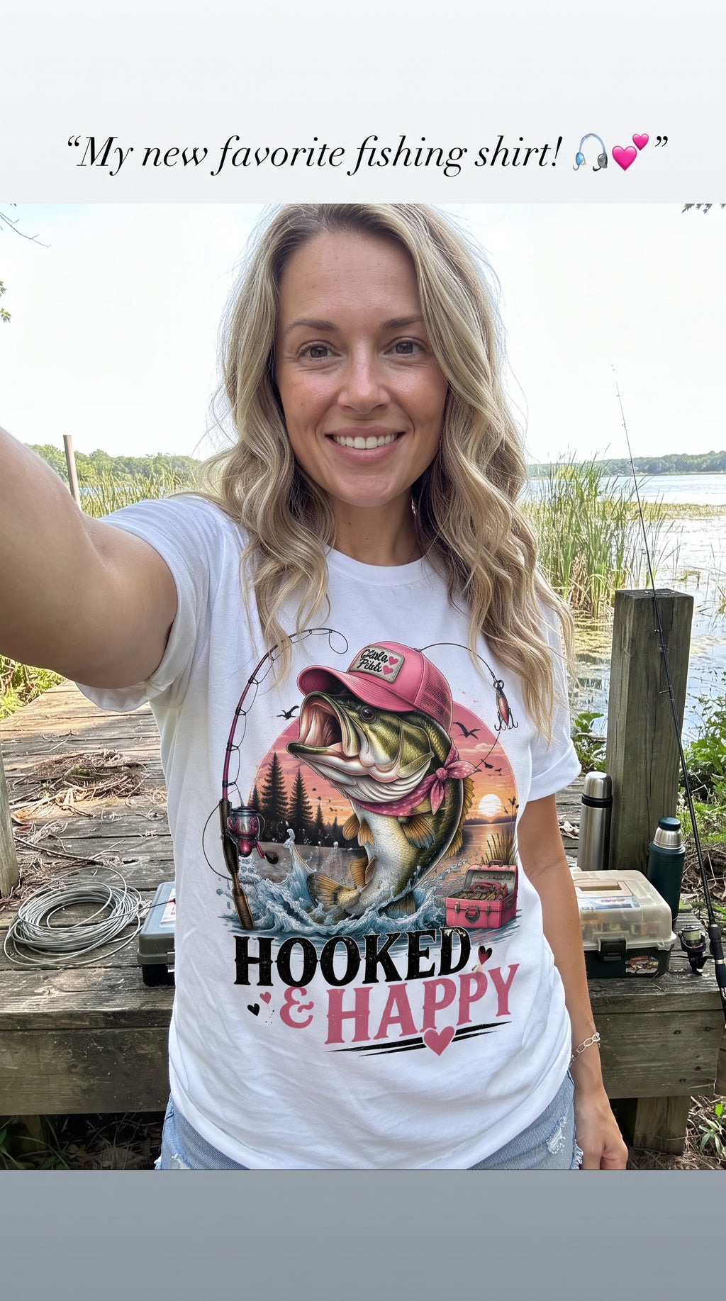 Hooked & Happy — Girls Fishing Digital Design