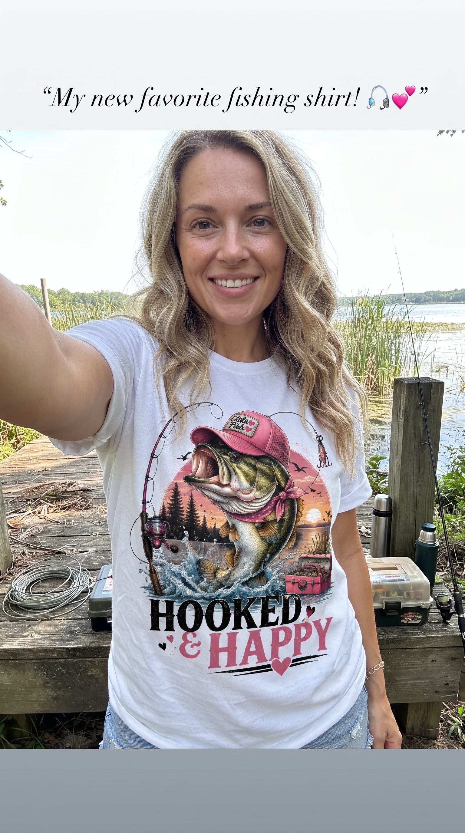 Hooked & Happy — Girls Fishing Digital Design